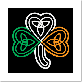 Ireland Flag Over a Celtic Knot Shamrock Posters and Art